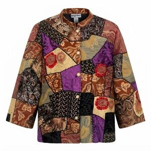 NEW Indigo Moon Womens 3XL Patchwork Tapestry Jacket Silk Blend Floral - CJ‎